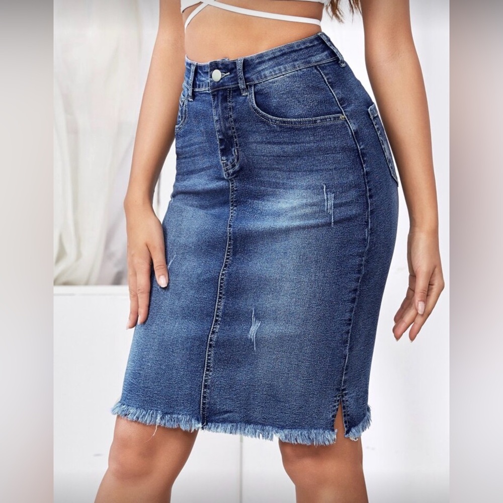 SHEIN Blue Denim Pencil Skirt